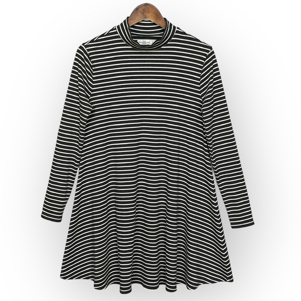 Abercrombie & Fitch Striped Mock Neck Swing Mini Dress Black White Womens M